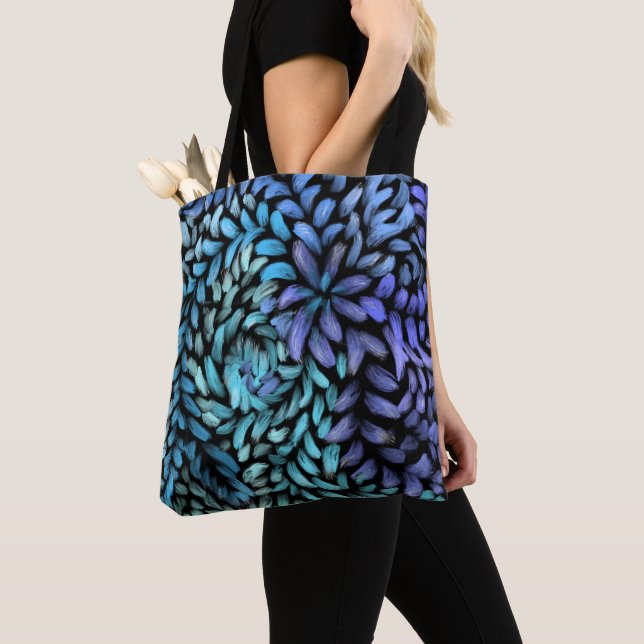 Modern swirling teal and blue petals canvas print  tote bag (Close Up)