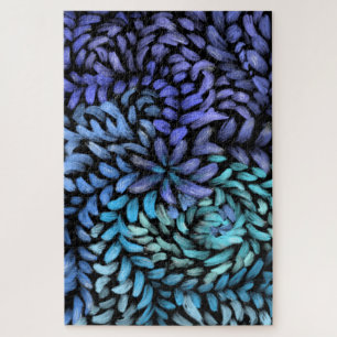 Modern swirling teal and blue petals jigsaw puzzle