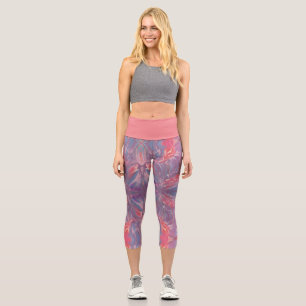 Modern swirls of purple pink rose blue cream capri leggings
