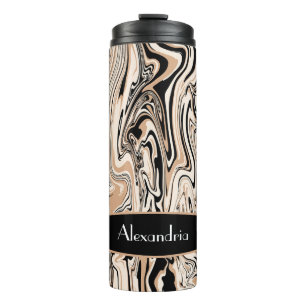 Modern Swirls Watercolor Brown Black Pattern   Thermal Tumbler