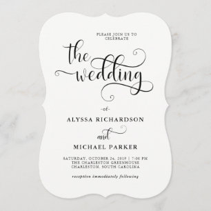 Modern Swirly Calligraphy Black and White Wedding Invitation