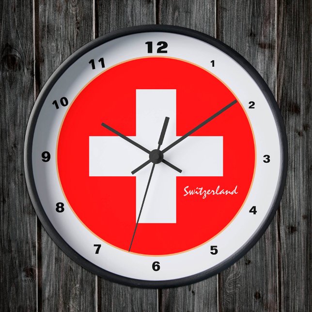 Modern Swiss Flag & Switzerland trendy /design Round Clock (Creator Uploaded)