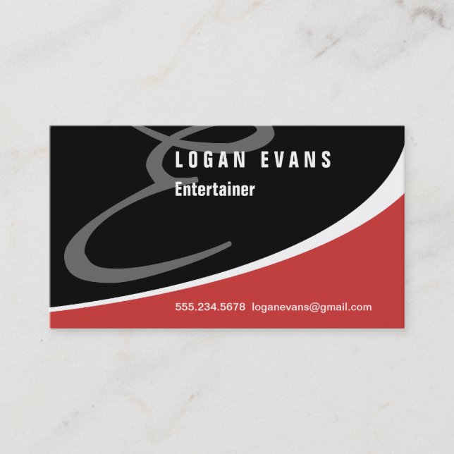 Modern Swoosh Monogram E Business Card (Front)