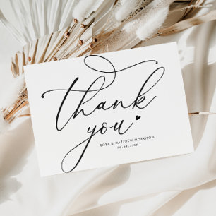 modern sylish black script wedding thank you card