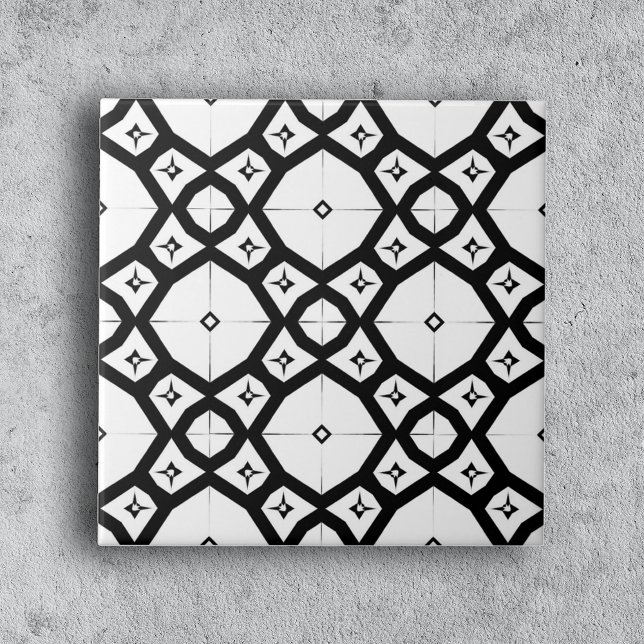 Modern Symmetrical Geometric Black and White  Ceramic Tile (Creator Uploaded)
