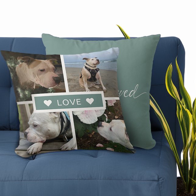 Modern Sympathy Pet Photos Collage Cushion (Modern Sympathy Pet Photos Collage Throw Pillow)