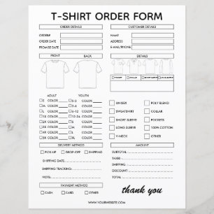 Modern T-Shirt Order Form For Small Business