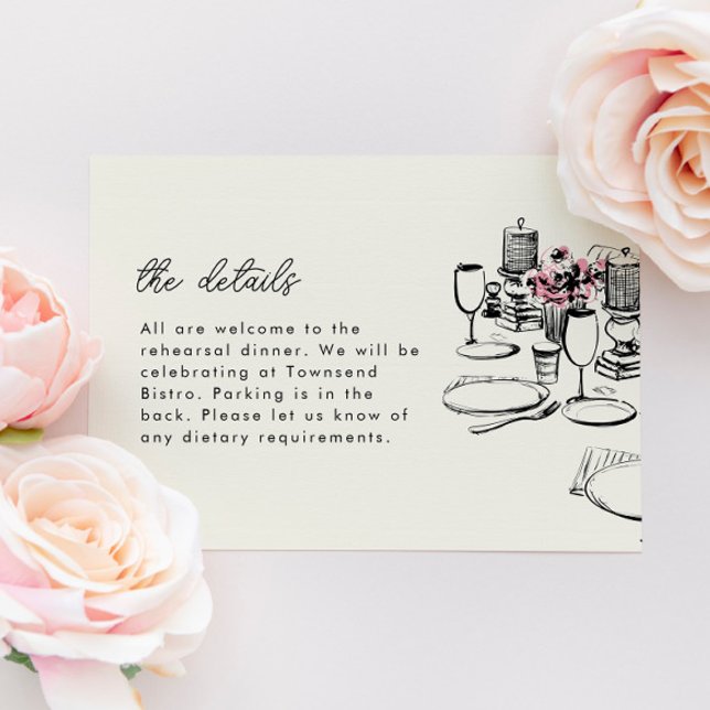 Modern Table Sketch Rehearsal Dinner RSVP Card (Creator Uploaded)