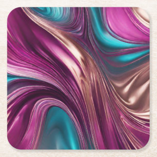 Modern Table Supplies-Magenta Turquoise Gold- Square Paper Coaster