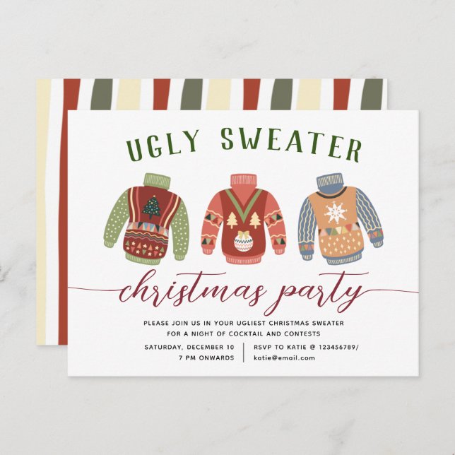 Modern Tacky Ugly Sweater Christmas Party Invitation Postcard (Front/Back)