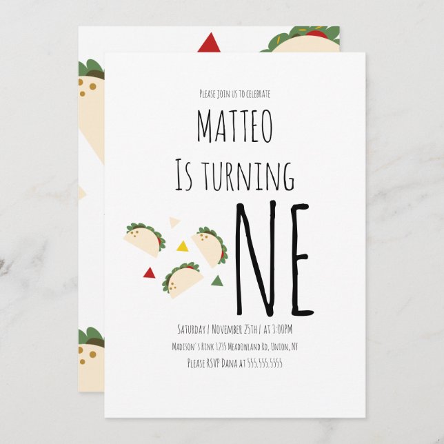 Modern Taco First Birthday Big One Invitation (Front/Back)