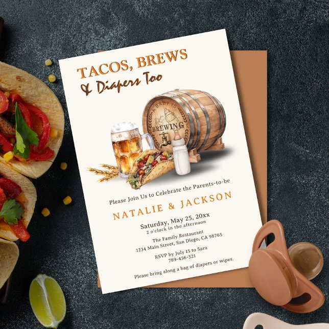 Modern Tacos, Brews & Diapers Coed Baby Shower Invitation (Modern Tacos, Brews & Diapers Coed Baby Shower Invitation)