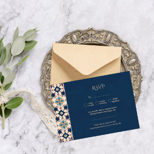 Modern Talavera Mexican Tile Modern Wedding RSVP Card