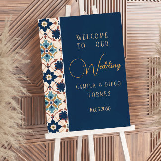 Modern Talavera Mexican Tile Wedding Welcome Sign