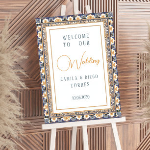 Modern Talavera Mexican Tile Wedding Welcome Sign