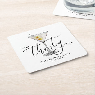 Modern “Talk Thirty to Me” Martini Glass 30th Square Paper Coaster
