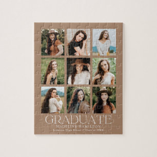 Modern Tan 9 Photo Collage Graduation Jigsaw Puzzle