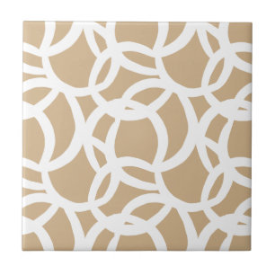 Modern Tan and White Abstract Pattern Ceramic Tile