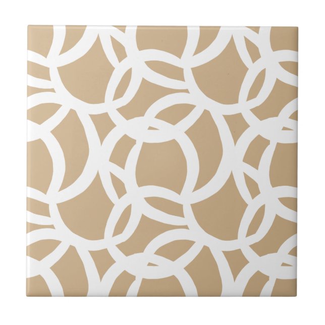 Modern Tan and White Abstract Pattern Ceramic Tile (Front)