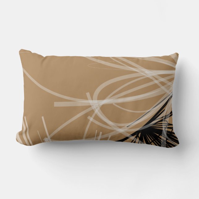 Modern Tan & Black Abstract Design Lumbar Cushion (Front)