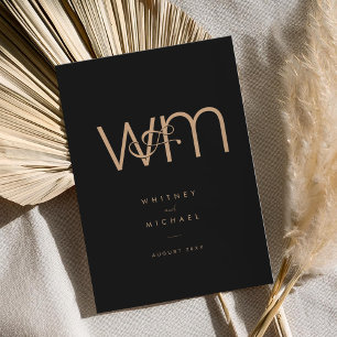 Modern Tan Black Minimal Monogram Wedding Invitation