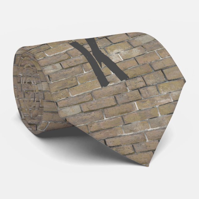 Modern Tan Brick Wall Pattern Monogram Initial Tie (Rolled)