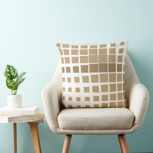 Modern Tan Gold Deconstructed Plaid Abstract Geome Cushion
