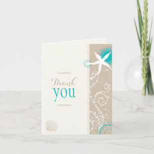 Modern Tan Ivory Beach Wedding Thank You Card