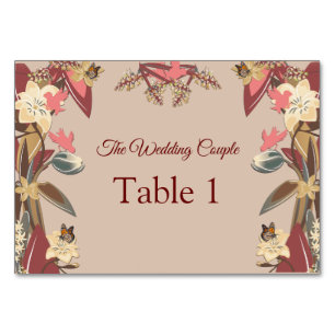 Modern Tan - Marsala-wine tone stripes Table cards