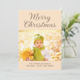 Modern Tan Merry Christmas Photo  Holiday Card