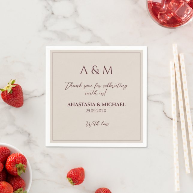 Modern tan minimalist wedding napkin (Insitu)