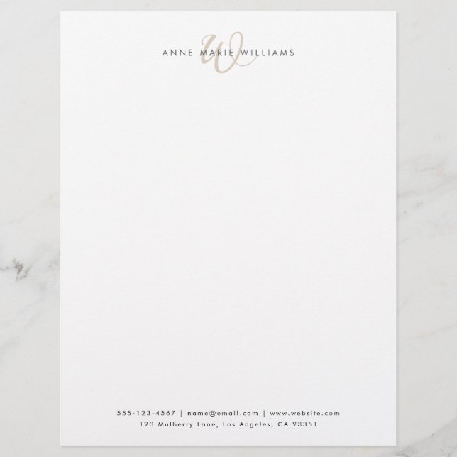 Modern Tan Script Monogram Custom Letterhead (Front)