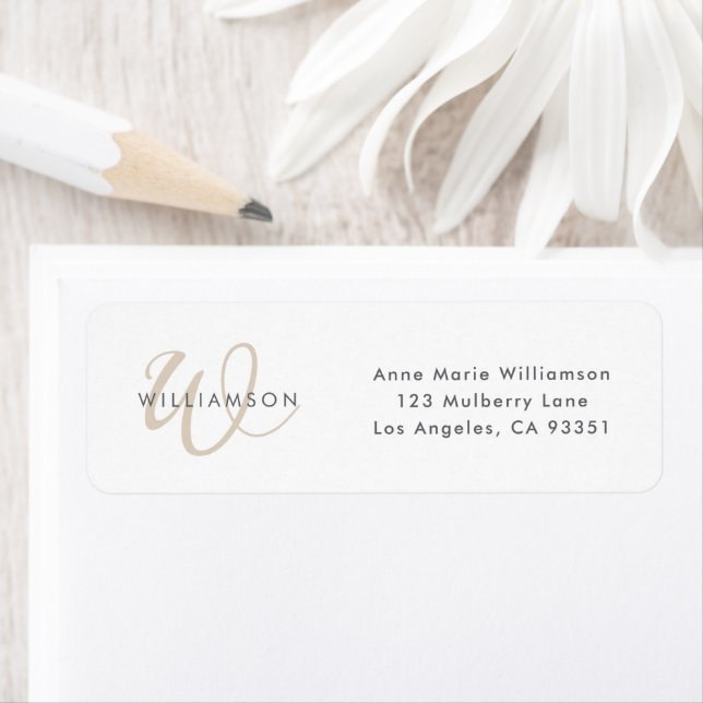 Modern Tan Script Monogram Return Address Label (Insitu)
