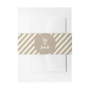 Modern Tans and White Stripes with Names Wedding Invitation Belly Band