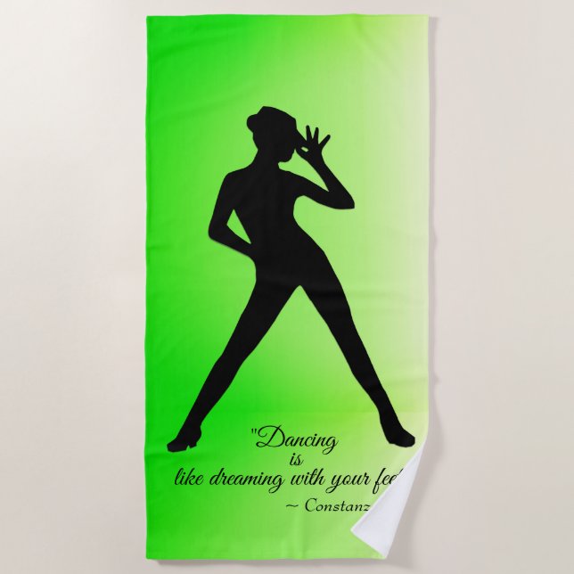 Modern Tap Dancer with Quote Beach Towel (Front)