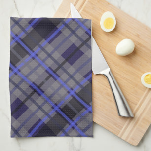 Modern Tartan Blue Gray Black Pattern Tea Towel