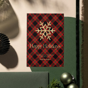 Modern Tartan Gold Snowflake Notary Happy Holidays Holiday Card