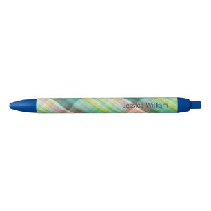 Modern Tartan Green Tan Plaid Monogram Black Ink Pen