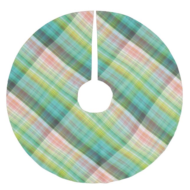  Modern Tartan Green Tan Plaid Pattern. Brushed Polyester Tree Skirt (Front)