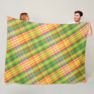 Modern Tartan Green Yellow Tan Plaid Pattern. Fleece Blanket