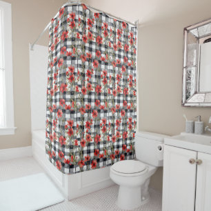 Modern Tartan Grey Floral Pattern   Shower Curtain