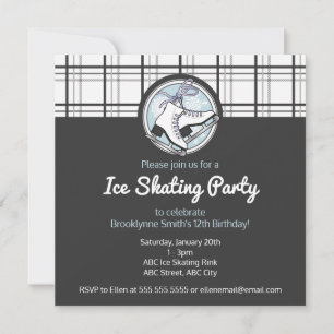 Modern Tartan Ice Skating Party Invitation
