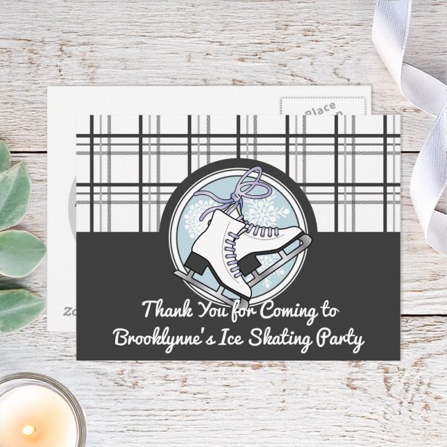 Modern Tartan Ice Skating Thank You Postcard (Creator Uploaded)