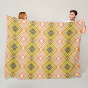 Modern Tartan Orange Green Tan Plaid Pattern. Fleece Blanket