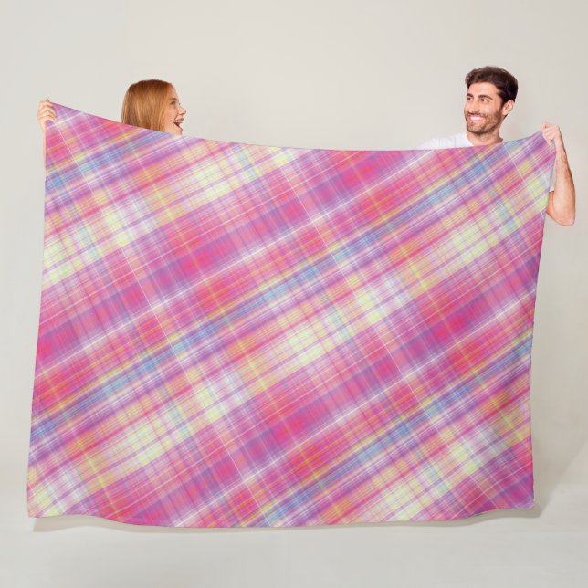  Modern Tartan Pink Tan Plaid Pattern. Fleece Blanket (In Situ)