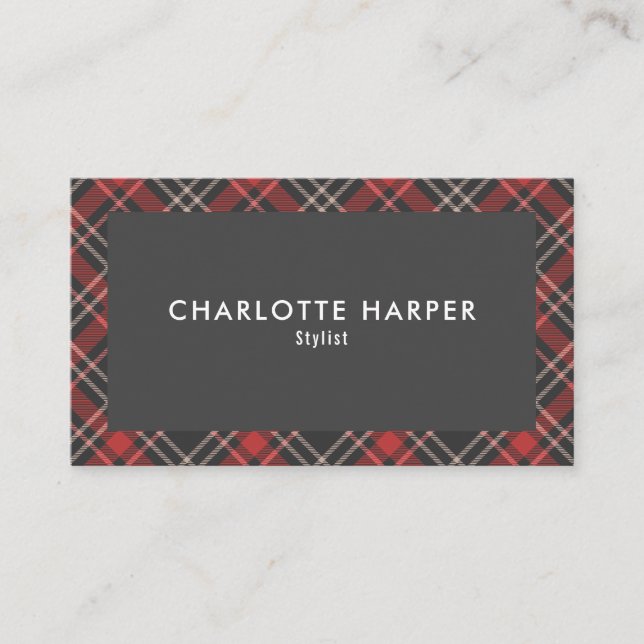 Modern Tartan Plaid Patterned Business Card (Front)
