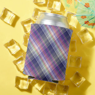 Modern Tartan Purple Tan Plaid Pattern. Can Cooler