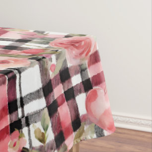 Modern Tartan Red Floral Pattern Tablecloth