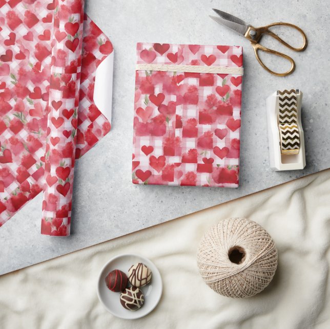 Modern Tartan Red Floral Pattern   Wrapping Paper (Crafts)