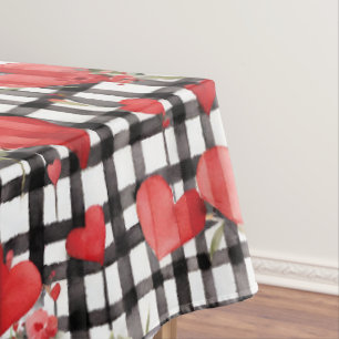 Modern Tartan Red Heart Pattern   Tablecloth
